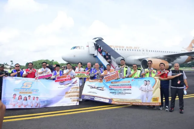 Pemkab Muratara Hadiri Penerbangan Perdana Super Air Jet di Bandara Silampari Lubuklinggau